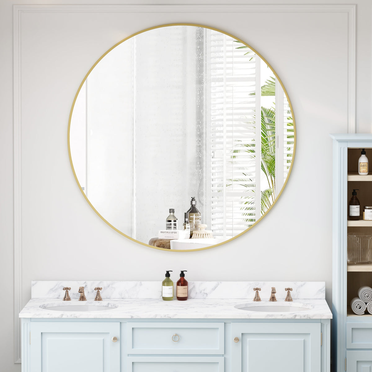 Wall Mirror Circular Metal Framed Round Vanity Mirror - Sonkuki