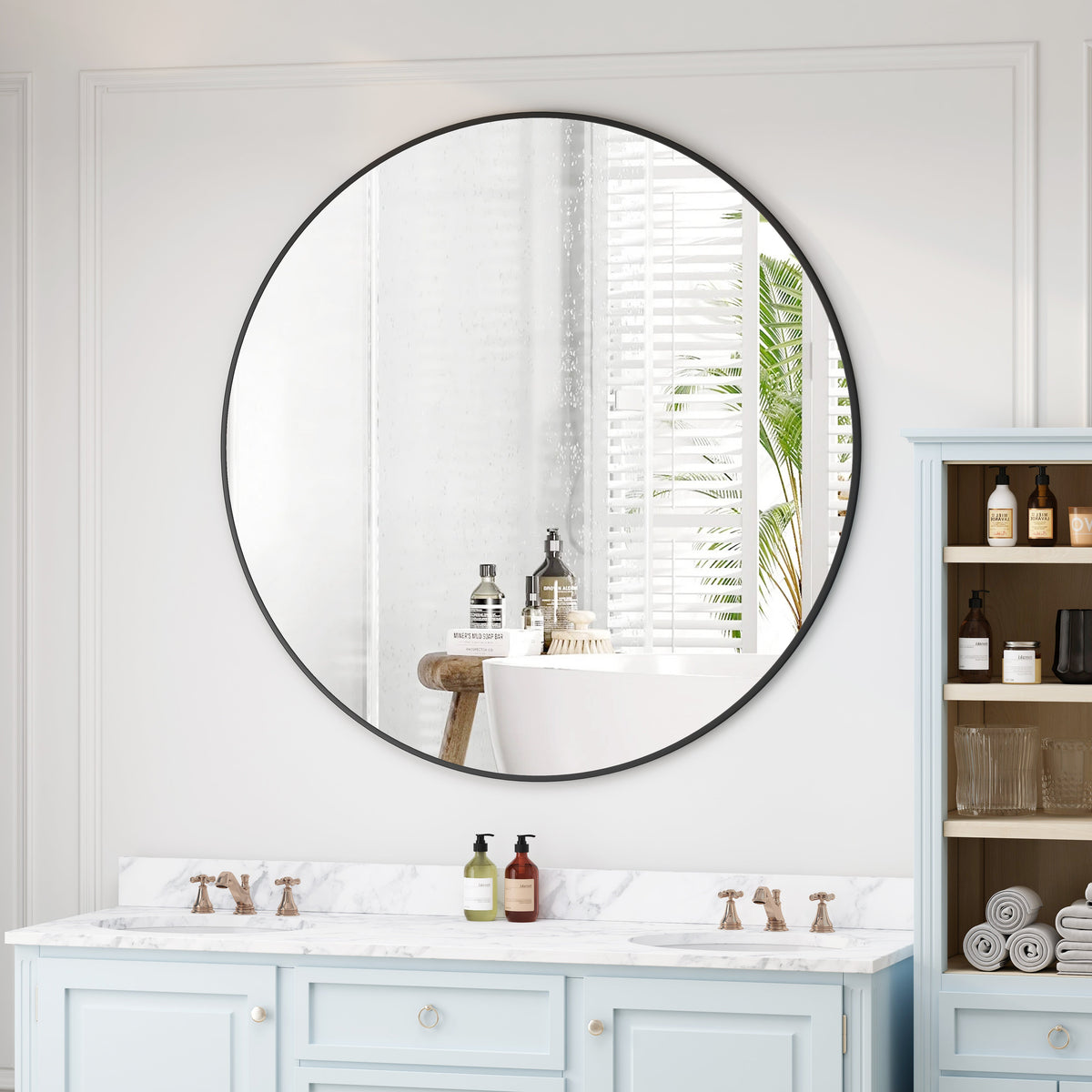 Wall Mirror Circular Metal Framed Round Vanity Mirror - Sonkuki
