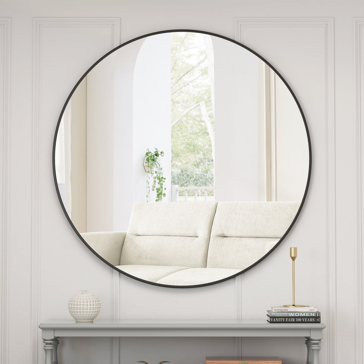 Wall Mirror Circular Metal Framed Round Vanity Mirror - Sonkuki