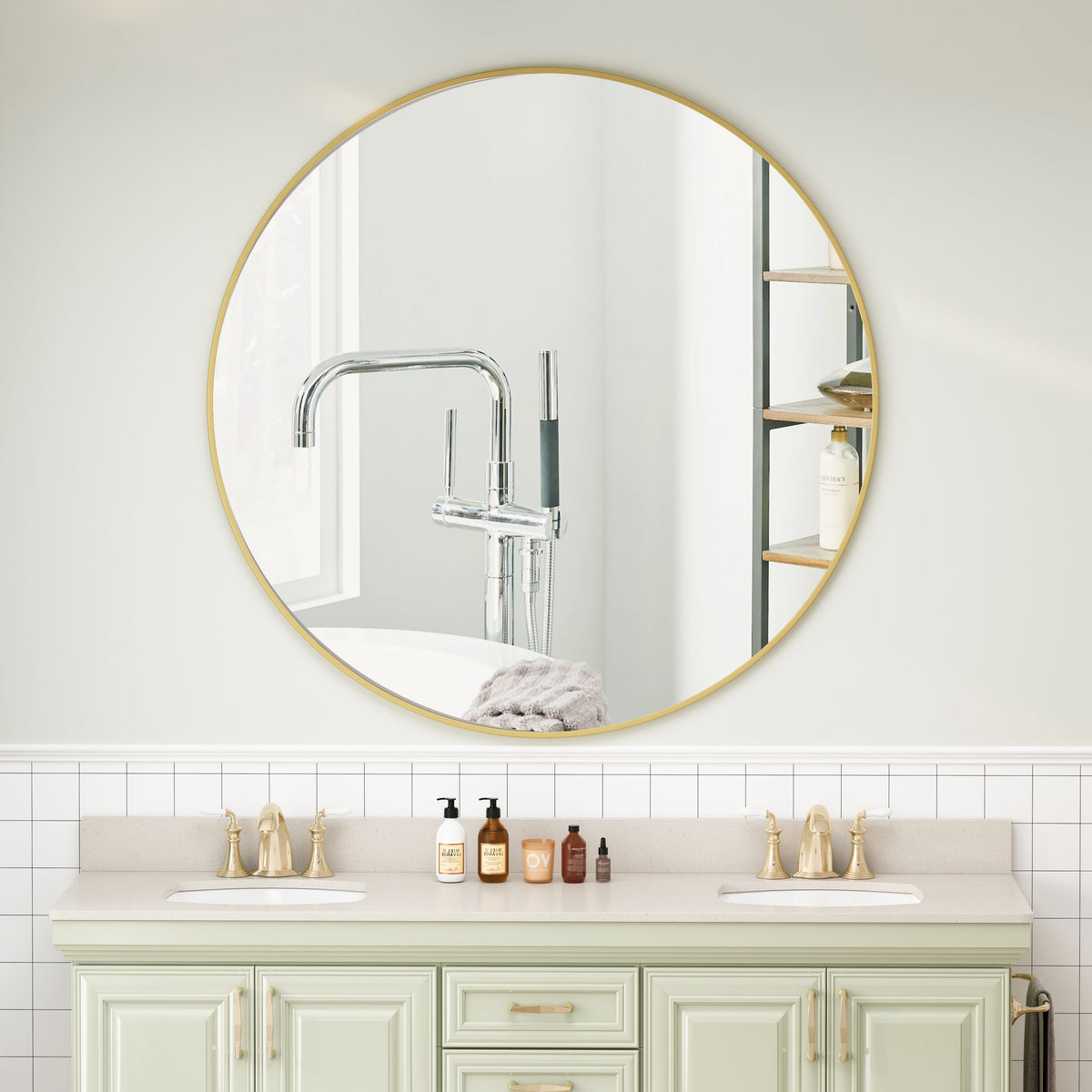 Wall Mirror Circular Metal Framed Round Vanity Mirror - Sonkuki
