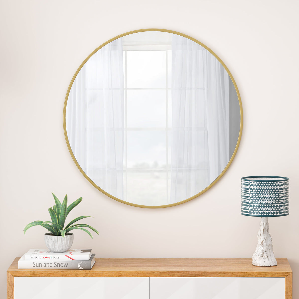 Wall Mirror Circular Metal Framed Round Vanity Mirror - Sonkuki