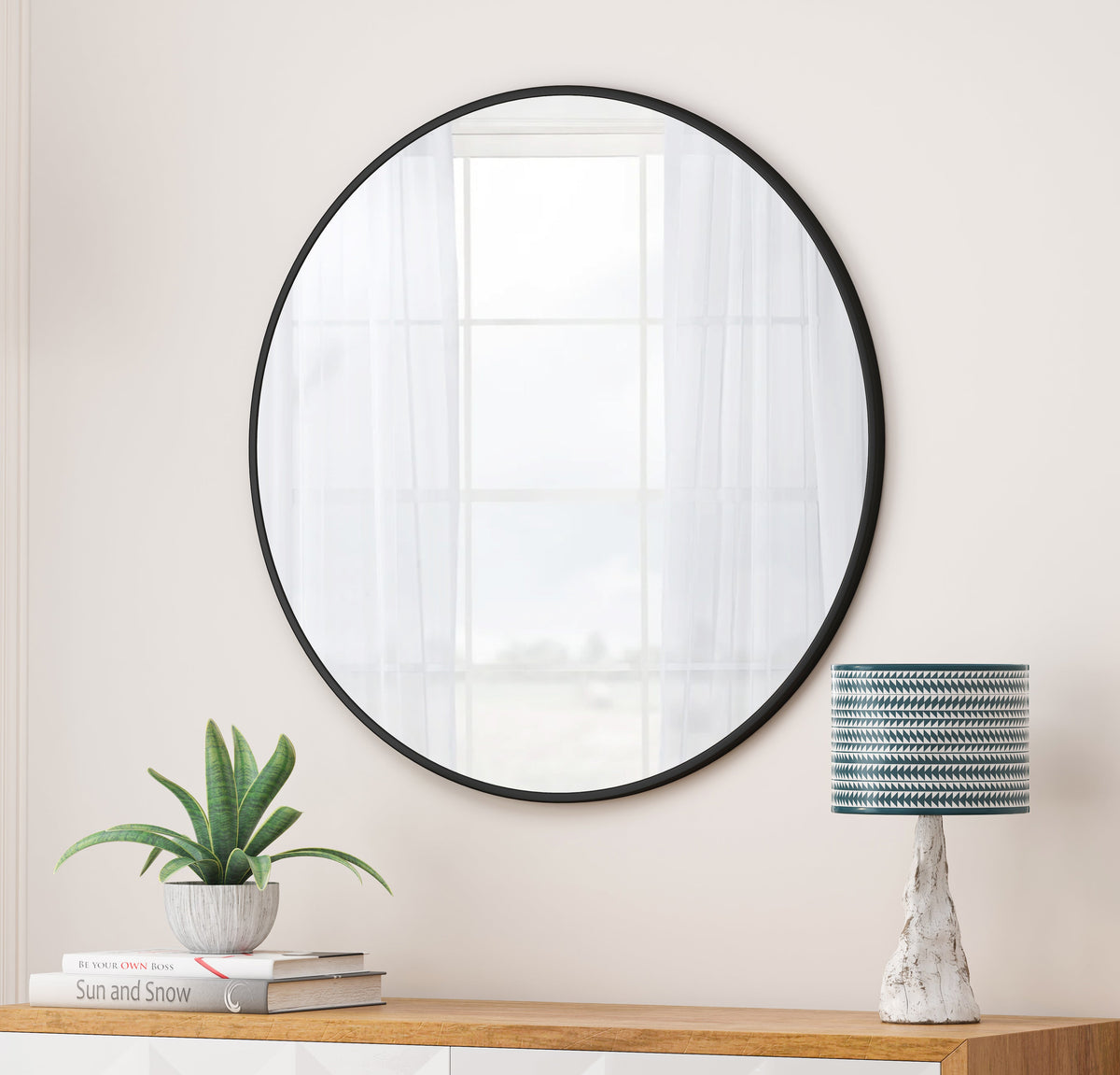 Wall Mirror Circular Metal Framed Round Vanity Mirror - Sonkuki
