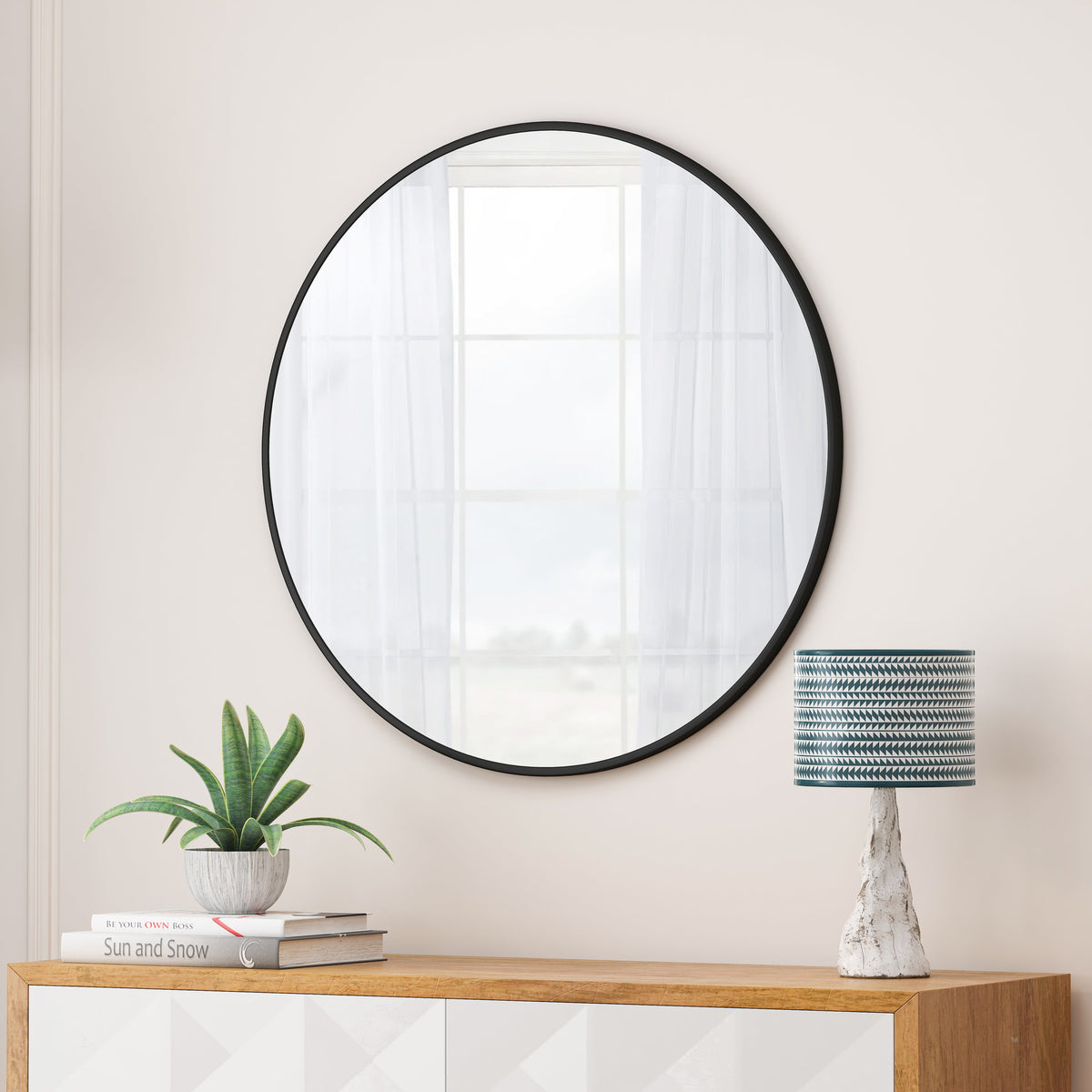 Wall Mirror Circular Metal Framed Round Vanity Mirror - Sonkuki