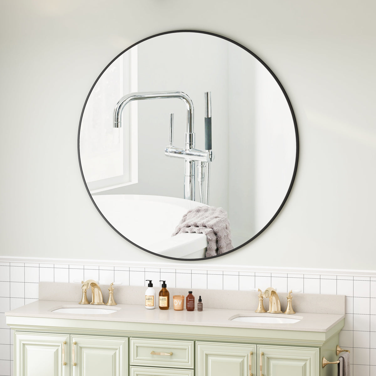 Wall Mirror Circular Metal Framed Round Vanity Mirror - Sonkuki