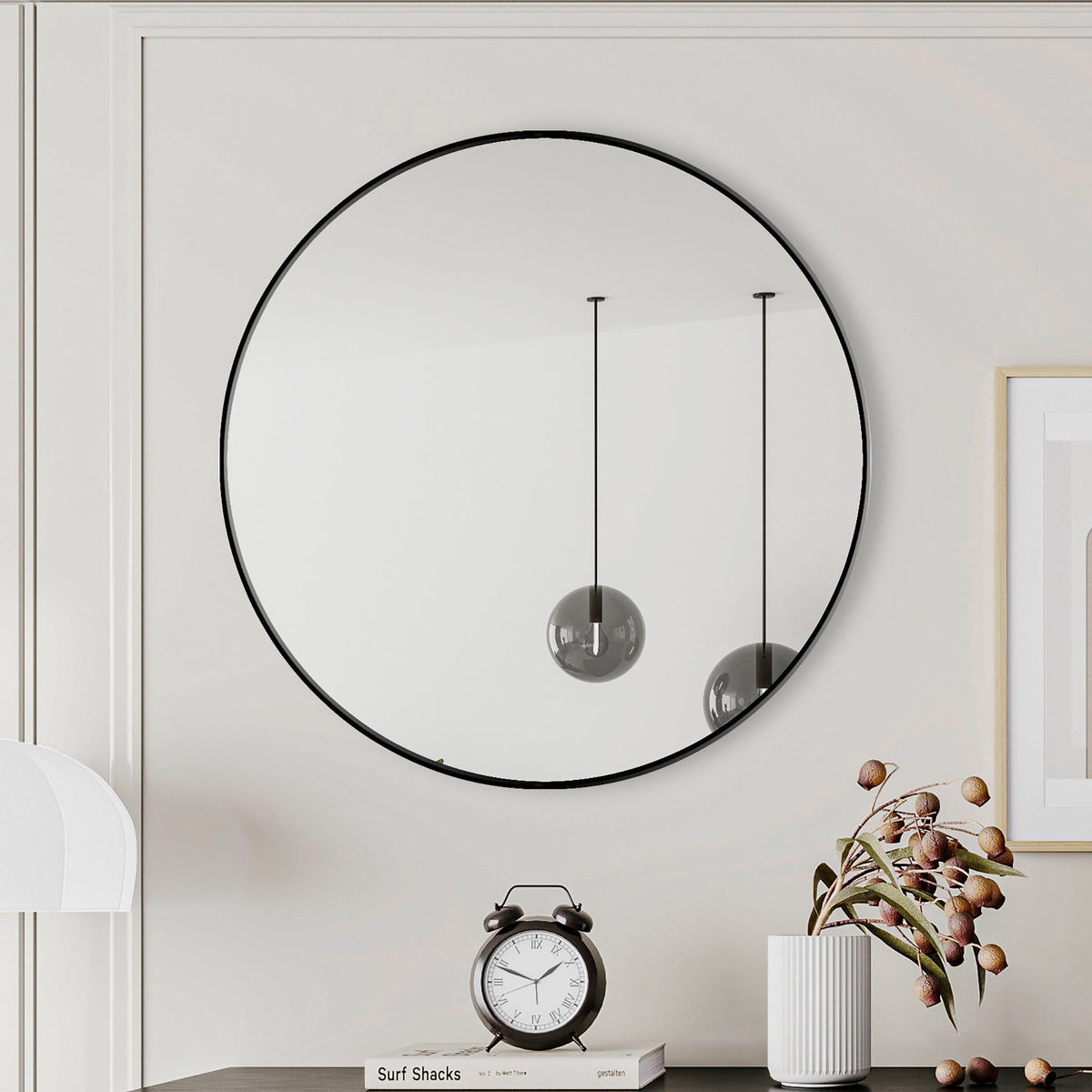 Wall Mirror Circular Metal Framed Round Vanity Mirror - Sonkuki