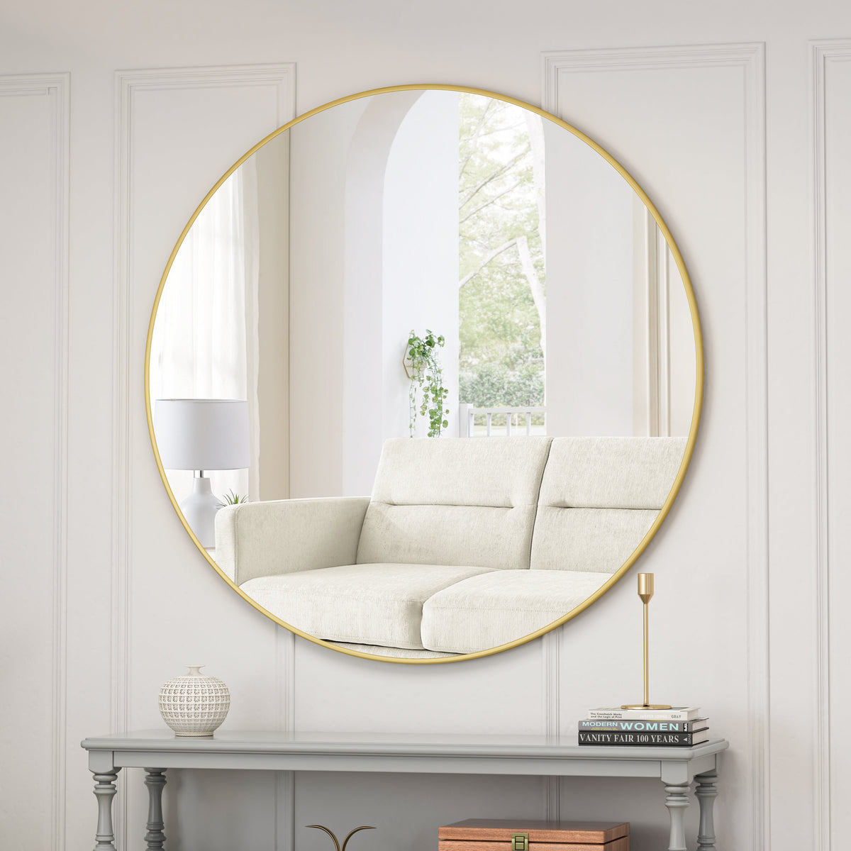 Wall Mirror Circular Metal Framed Round Vanity Mirror - Sonkuki