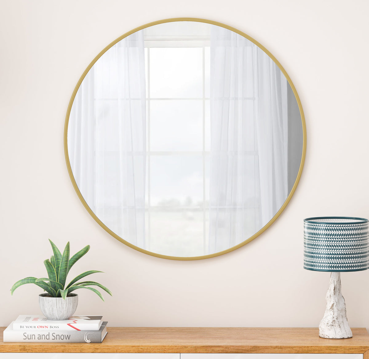 Wall Mirror Circular Metal Framed Round Vanity Mirror - Sonkuki