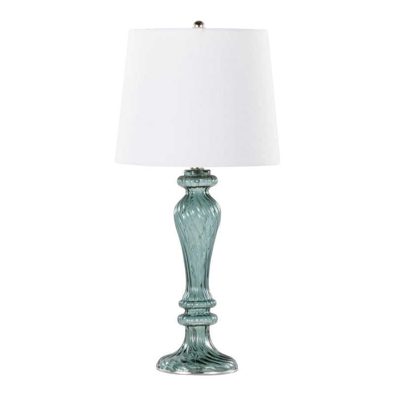 Windsor 25" Contemporary Glass Table Lamp in Clear Turquoise Glass with Off-White Linen Shade and Polished Nickel Accents from Grandview Gallery by LumiSource - Set of 2 - main product image