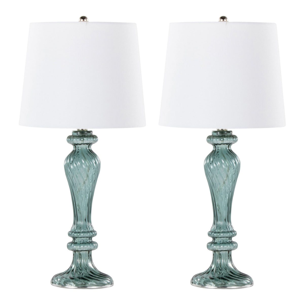 Windsor 25" Contemporary Glass Table Lamp in Clear Turquoise Glass with Off-White Linen Shade and Polished Nickel Accents from Grandview Gallery by LumiSource - Set of 2 - Sonkuki