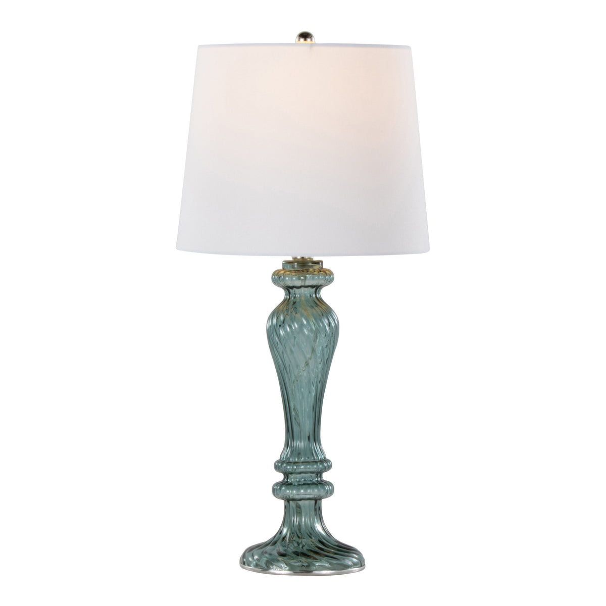 Windsor 25" Contemporary Glass Table Lamp in Clear Turquoise Glass with Off-White Linen Shade and Polished Nickel Accents from Grandview Gallery by LumiSource - Set of 2 - Sonkuki