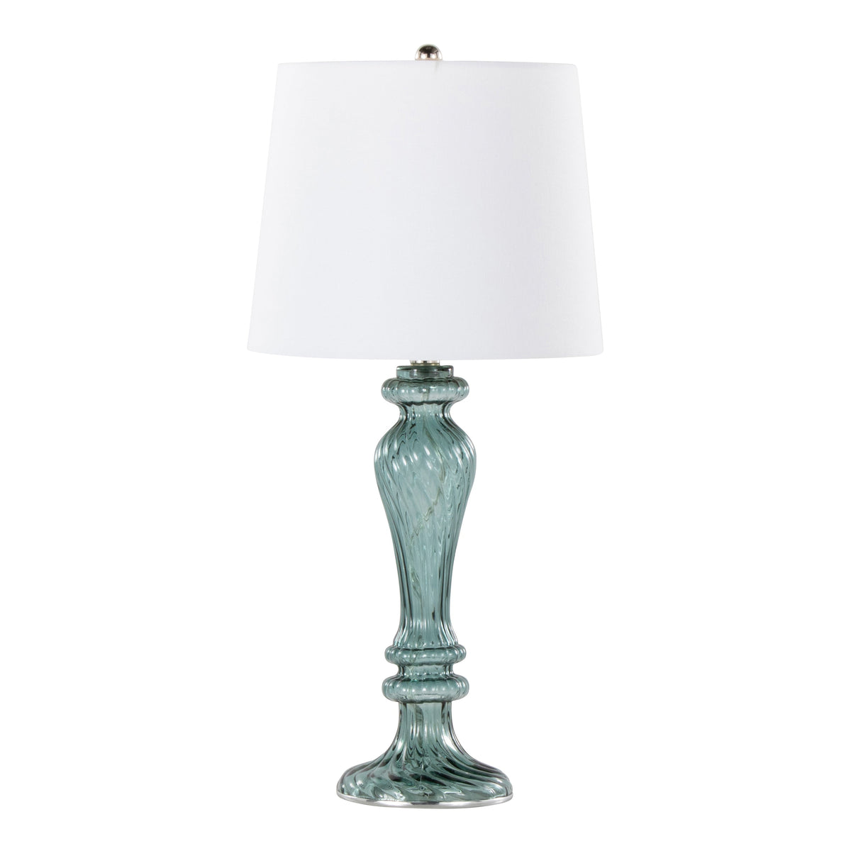 Windsor 25" Contemporary Glass Table Lamp in Clear Turquoise Glass with Off-White Linen Shade and Polished Nickel Accents from Grandview Gallery by LumiSource - Set of 2 - Sonkuki