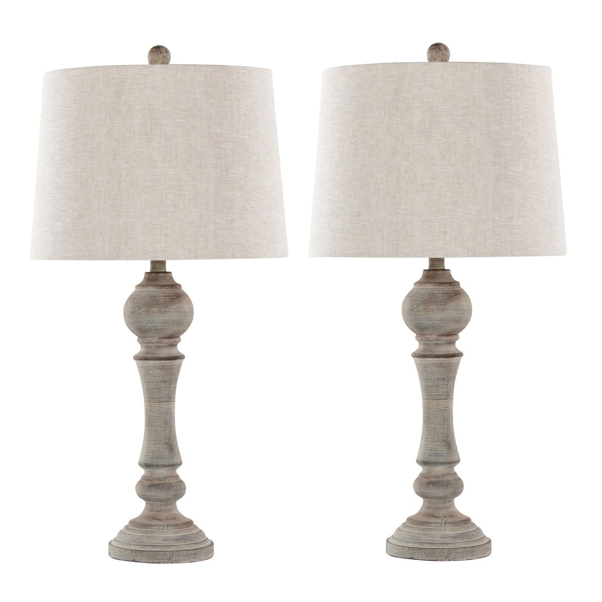 Winston 32" Farmhouse Polyresin Table Lamp in Reclaimed Grey Polyresin with Oat Linen Shade from Grandview Gallery by LumiSource - Set of 2 - Sonkuki
