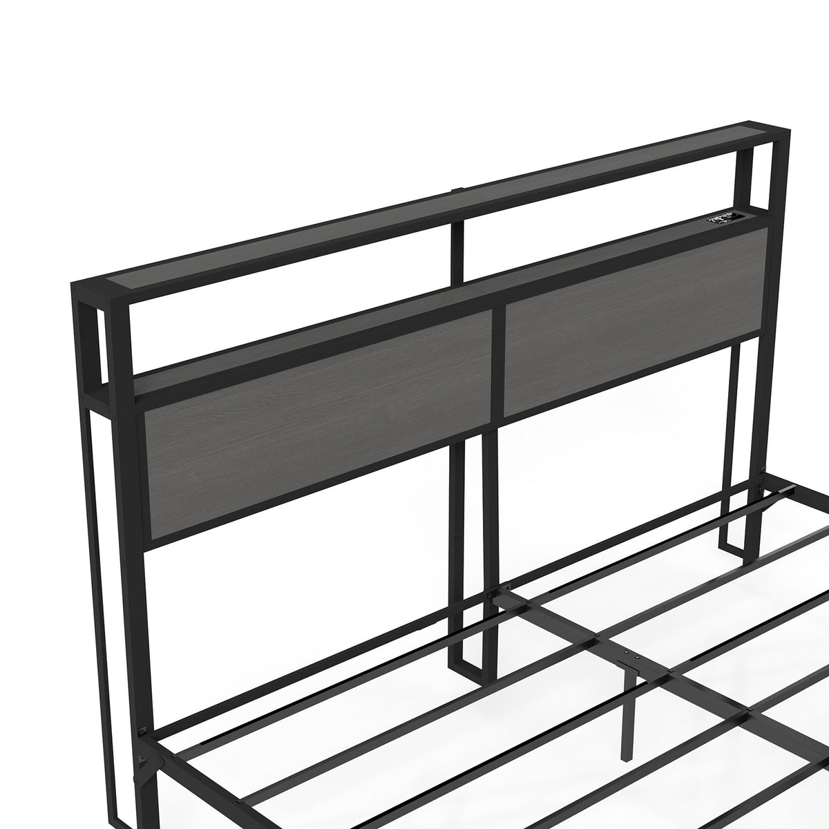 Wood-Grain Platform Bed with Storage Headboard, RGB LED Lights and Charging Station - Sonkuki