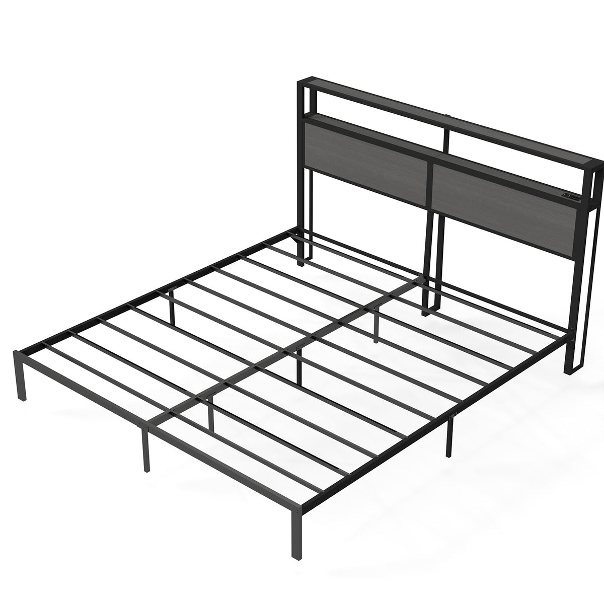 Wood-Grain Platform Bed with Storage Headboard, RGB LED Lights and Charging Station - Sonkuki