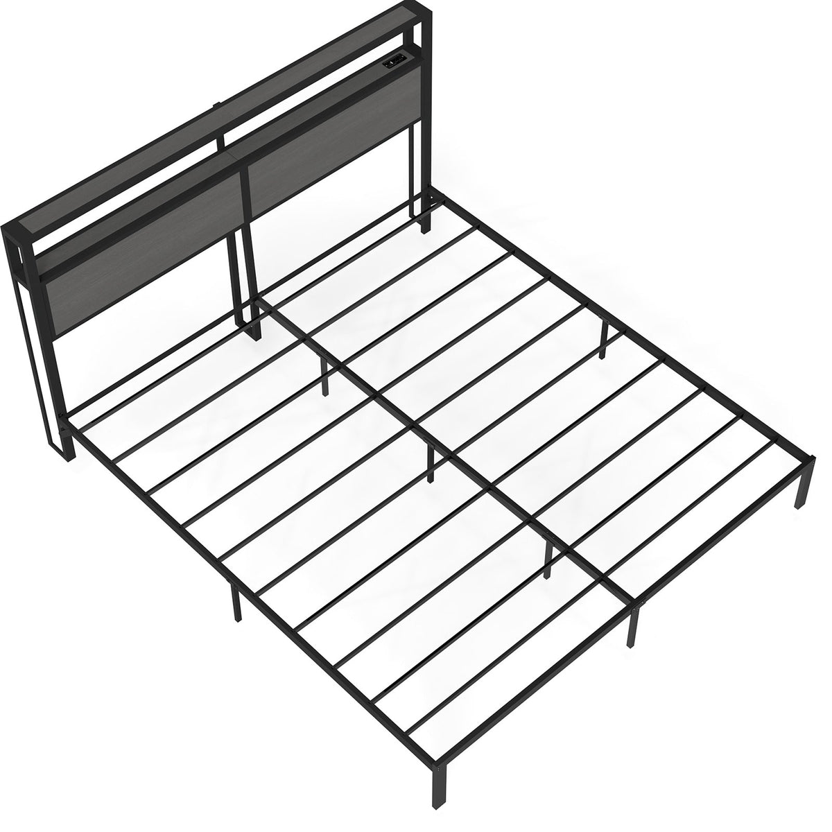 Wood-Grain Platform Bed with Storage Headboard, RGB LED Lights and Charging Station - Sonkuki