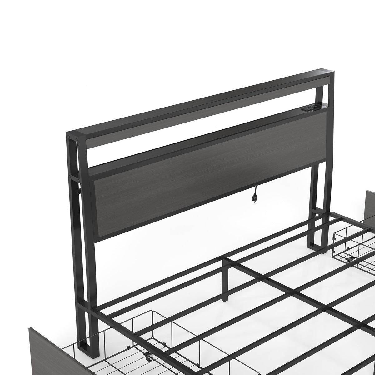 Wood-Grain Platform Storage Bed with Four Drawers, RGB LED Lights and Charging Station - Sonkuki
