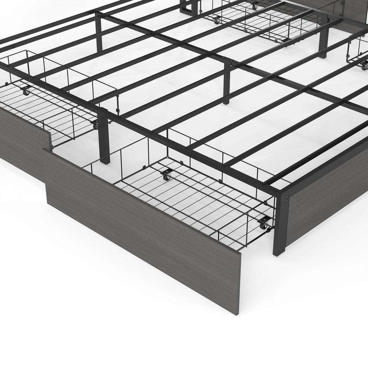 Wood-Grain Platform Storage Bed with Four Drawers, RGB LED Lights and Charging Station - Sonkuki