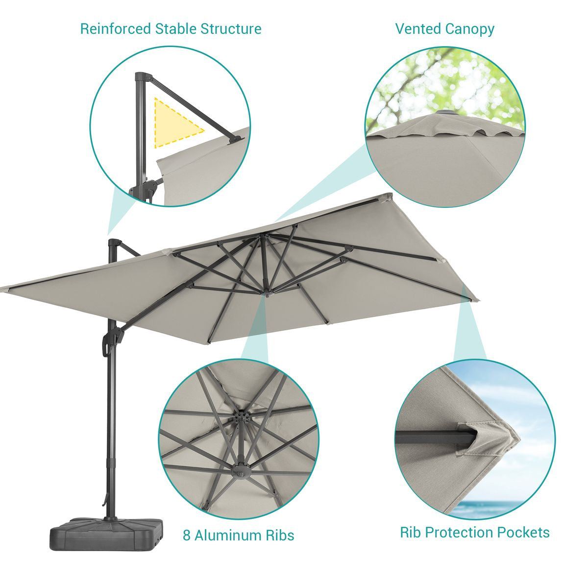 SONKUKI 10x10ft Cantilever Umbrella Pro.