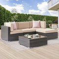 SONKUKI Outdoor Furniture 5 Pcs Sofa Sets Sectional PE Ratten Wicker All-Weather Couch - Sonkuki