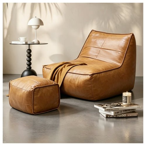 ZPBMMCJT-Bean Bag Chair with Ottoman Set,Bean Bag Sofa, Living Room and Gaming Seat, Tech Fabric Faux Leather,Brown. - Sonkuki