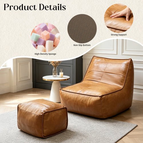 ZPBMMCJT-Bean Bag Chair with Ottoman Set,Bean Bag Sofa, Living Room and Gaming Seat, Tech Fabric Faux Leather,Brown. - Sonkuki