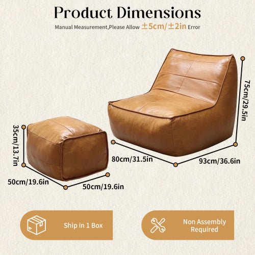 ZPBMMCJT-Bean Bag Chair with Ottoman Set,Bean Bag Sofa, Living Room and Gaming Seat, Tech Fabric Faux Leather,Brown. - Sonkuki